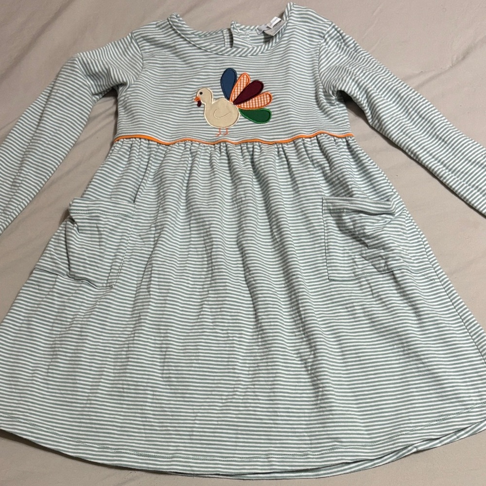 Striped Dress with Turkey Appliqué